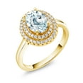 thumbnail image 2 of Gem Stone King 18K Yellow Gold Plated Silver Oval Sky Blue Aquamarine Halo Engagement Ring for Women (2.40 Cttw, Gemstone March Birthstone, Oval 8X6MM, Size 6), 2 of 4