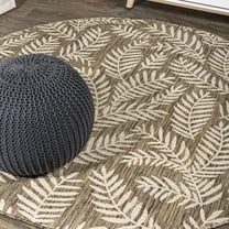 JONATHAN Y SANTA MONICA 8' Round Area Rug, Nevis Palm Frond - Brown/Beige, SMB119A-8R
