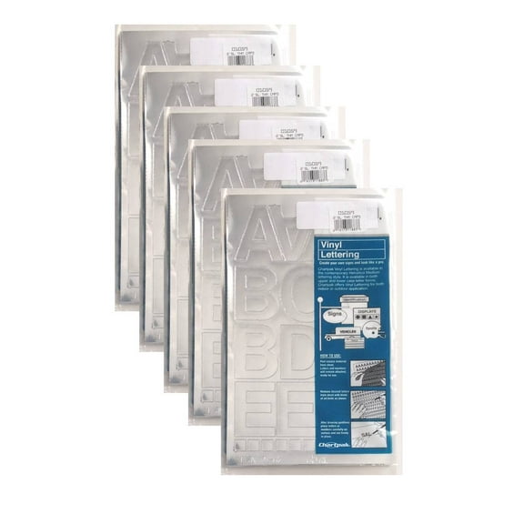 Chartpak 2-inch Silver Stick-on Vinyl Letters & Numbers (01059), 5 PACKS