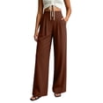 thumbnail image 2 of Mifsaly Casual Dress Pants for Women High Waisted Pleated Wide Leg Trousers Button Front Business Casual Work Slacks with Pockets Brown,M, 2 of 6