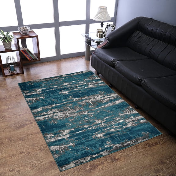RUGSOTIC CARPETS MACHINE MADE HEATSET POLYPROPYLENE AREA RUGS - 8'x10', Rectangle Shape, Silver Blue Color, Abstract Modern Design, High Pile Machine Made Area Rugs for Living Room, Bed Room (M00031)