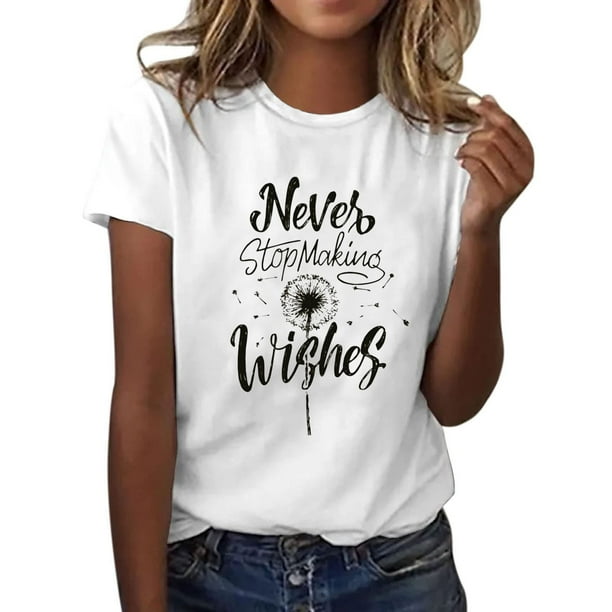 Blusas de Manga Corta para las Mujeres Divertida Impresión Cuello Redondo Camiseta Vintage, Blusas de Primavera para las Mujeres