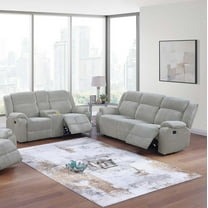 Padded Armrest Manual Motion Sofa Loveseat w Console 2pc Sofa Set Ash Corduroy Upholstery Living Room Furniture