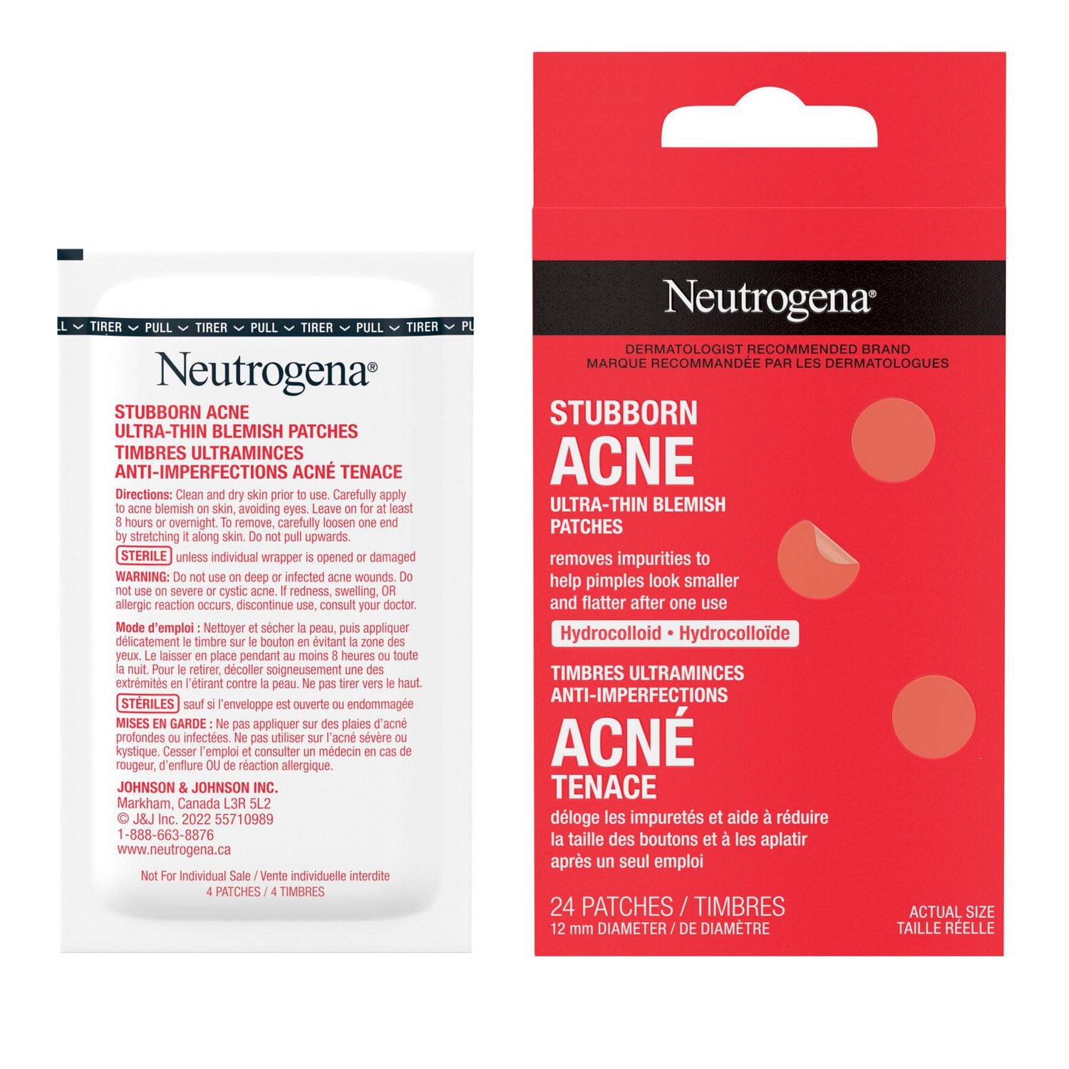 Neutrogena Stubborn Acne Blemish Patches, Hydrocolloid Spot Treatment, Pimple Care Patch, Hypoallergenic, 24 Per Pack