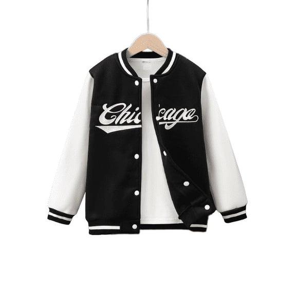7t Kid Boys Tops 8t Big Boys Fashion CHICAGO Embroidery Color Block Baseball jacket Sizes 7-15