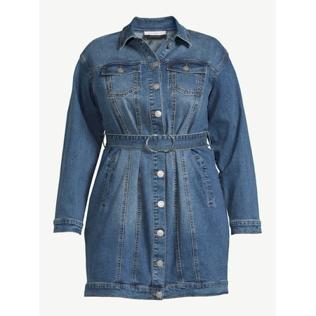 ELOQUII Elements Women's Plus Size Belted Denim Dress