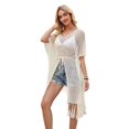 thumbnail image 2 of Women's 100% Acrylic Hollow Beach Cover-Up with Zipper, Short-Sleeved V-Neck Sweater, Tassel Design for Sun Protection, 2 of 9