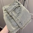 thumbnail image 6 of S LUKKC LUKKC Denim Shorts for Women Mid Rise Summer Shorts Jean Shorts Stretchy Hem Hot Short Jeans Solid Color Straight Stretch Jeans, 6 of 9
