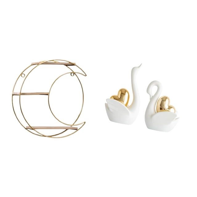 Estante de almacenamiento de pared,Estantería colgante de pared de metal de 3 niveles para decoración de dormitorio,estatua de cisne,Estatuas y figuras de cisnes de cerámica modernas