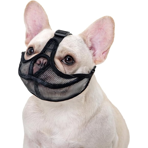 Short Snout Dog Muzzle, Adjustable Breathable French Bulldog Mesh Flat Face Dog Anti Bitting Mask Soft Panting Pet Supplies for Chewing Barking Training Grooming