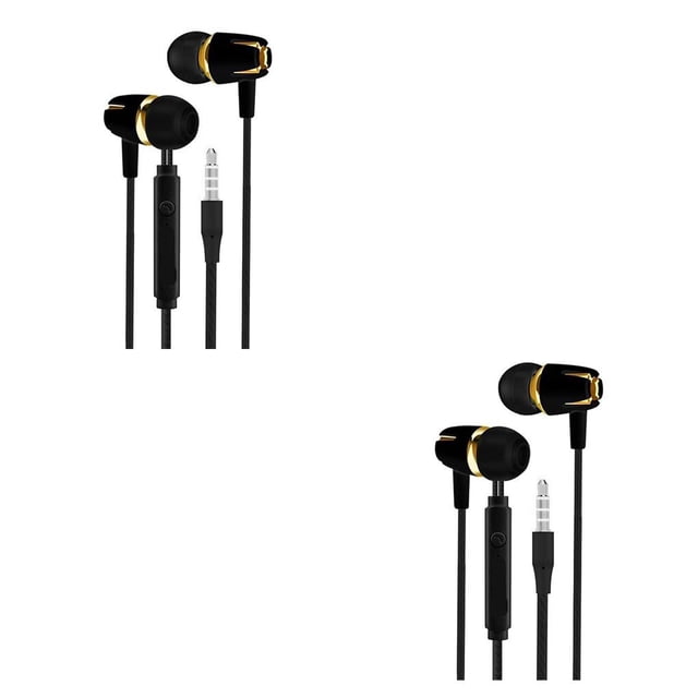 Injueey Auriculares universales con cable para ordenador portátil y tableta, auriculares portátiles para correr en la oreja, auriculares para escuchar Oro negro 2piezas