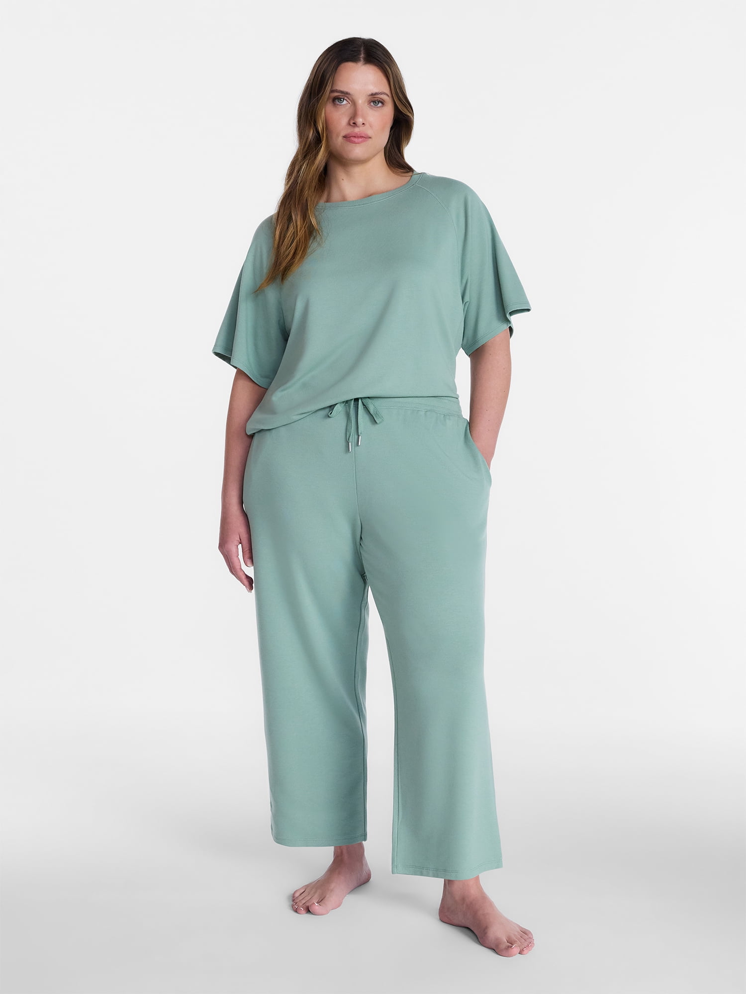 Joyspun Women's French Terry Knit Sleep Capri Pants, 25” Inseam, Sizes XS-3X