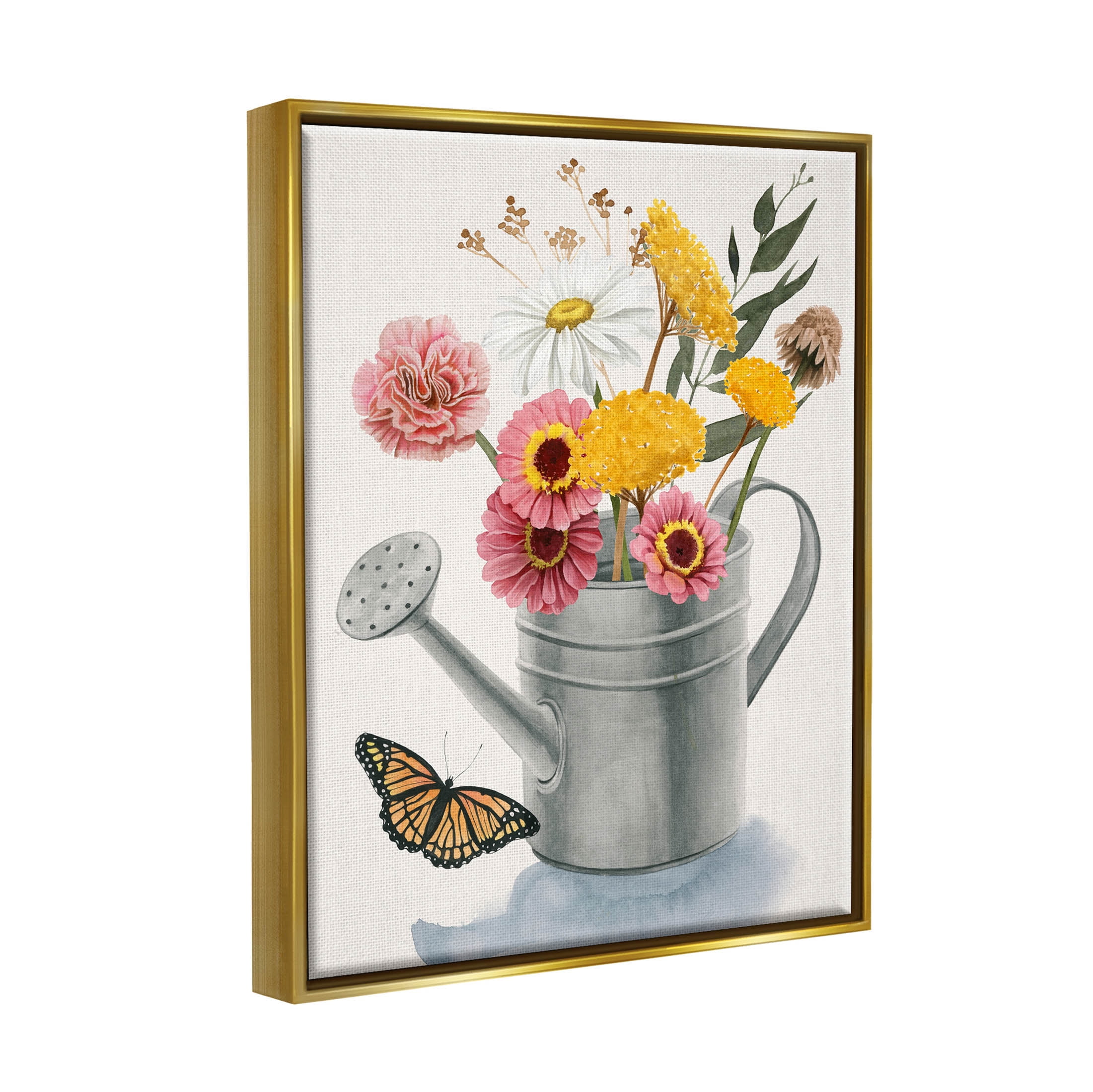 Stupell Industries Traditional Watering Can Flower Bouquet Painting Metallic Gold Floating Framed Canvas Print Wall Art, Design by Grace Popp