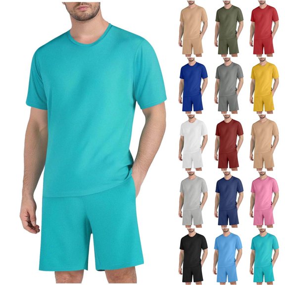 Men's 2 Piece Set Quick Dry Casual Cotton Shorts & T-Shirt, Athletic Running Gym Workout Fitness Beach Sets | TOPLIU,Army Green L