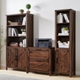 thumbnail image 3 of T4TREAM 70" High Modern Farmhouse Bookcase, Rustic Wood and Metal Pantry Storage Cabinet with 2 Doors and 5 Shelves, Brown, 3 of 8