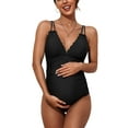 thumbnail image 1 of Ruched Side One Piece Swimsuit for Maternity V Neck Pregnancy Swimwear Modest Bath Suit, 1 of 5