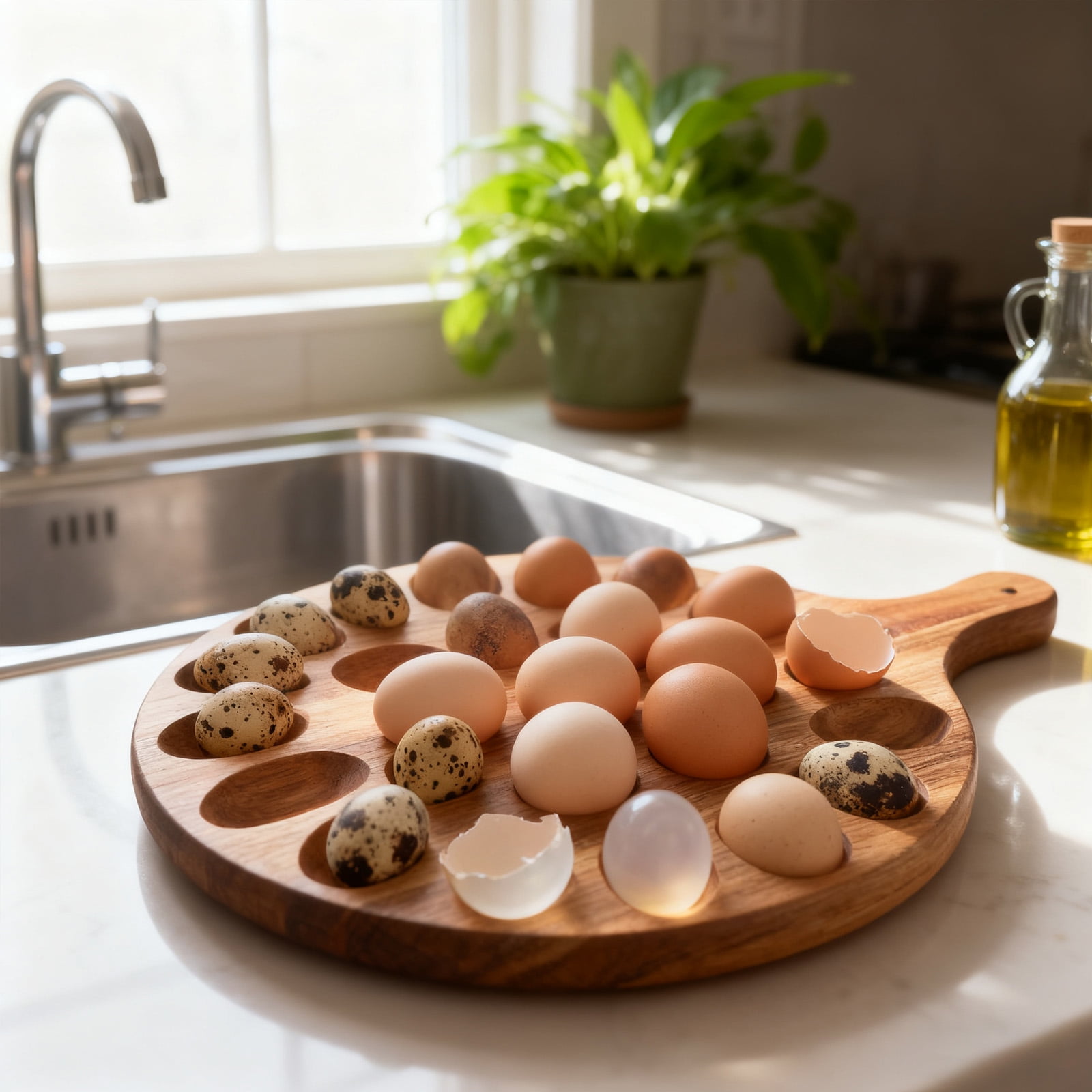 24-Slot Deviled Egg Platter, Reversible Wood Charcuterie Board, Easter Egg Tray with Handle for Kitchen, Parties & Holiday Festivities