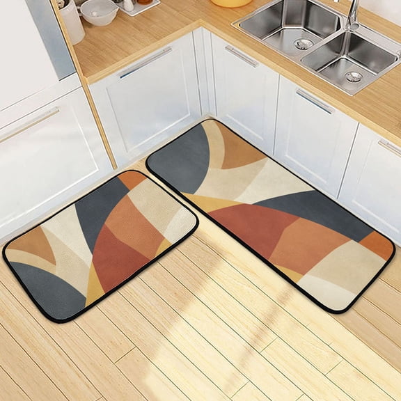 Flowing Lines 2 Piece Non Slip Kitchen Mat Set with Soft Memory Foam Padding