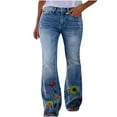 thumbnail image 1 of Summer Savings Clearance 2022! Women Mid Waisted Denim Jeans Embroidery Stretch Button Straight Pants Jeans Ladies Embroidered Washed Slim Jeans, 1 of 7