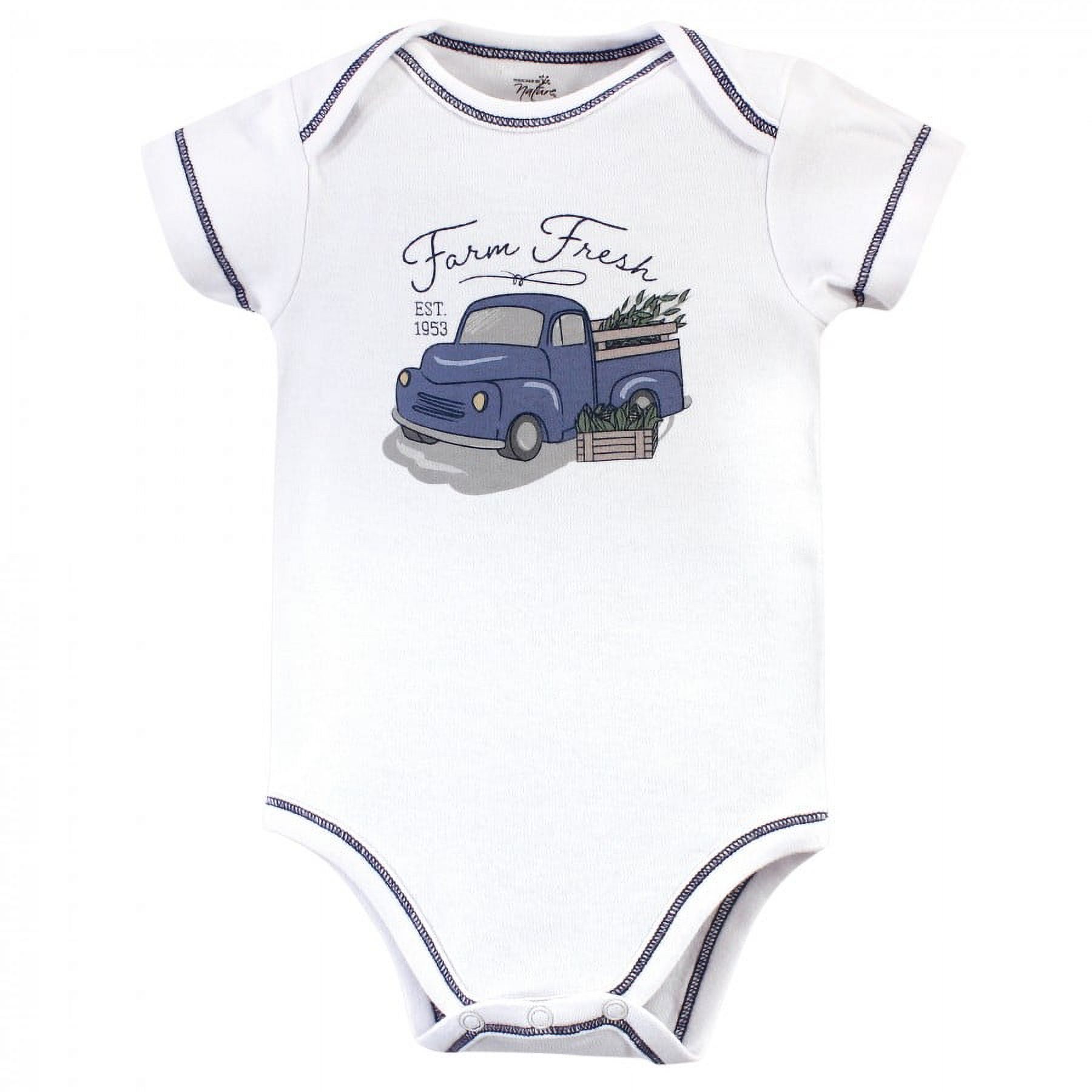 Touched by Nature Baby Boy Organic Cotton Bodysuits 5pk, Truck, 9-12 Months