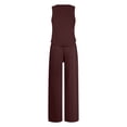 thumbnail image 4 of Woman Solid Color Sleeveless Sets, 2025 New Fashion Round-Neck Sleeveless Tank with Drawstring Long Pants Suits, Loungewear Tracksuits Outfits for Lady 2 Piece Sets Spring Wine M, 4 of 5