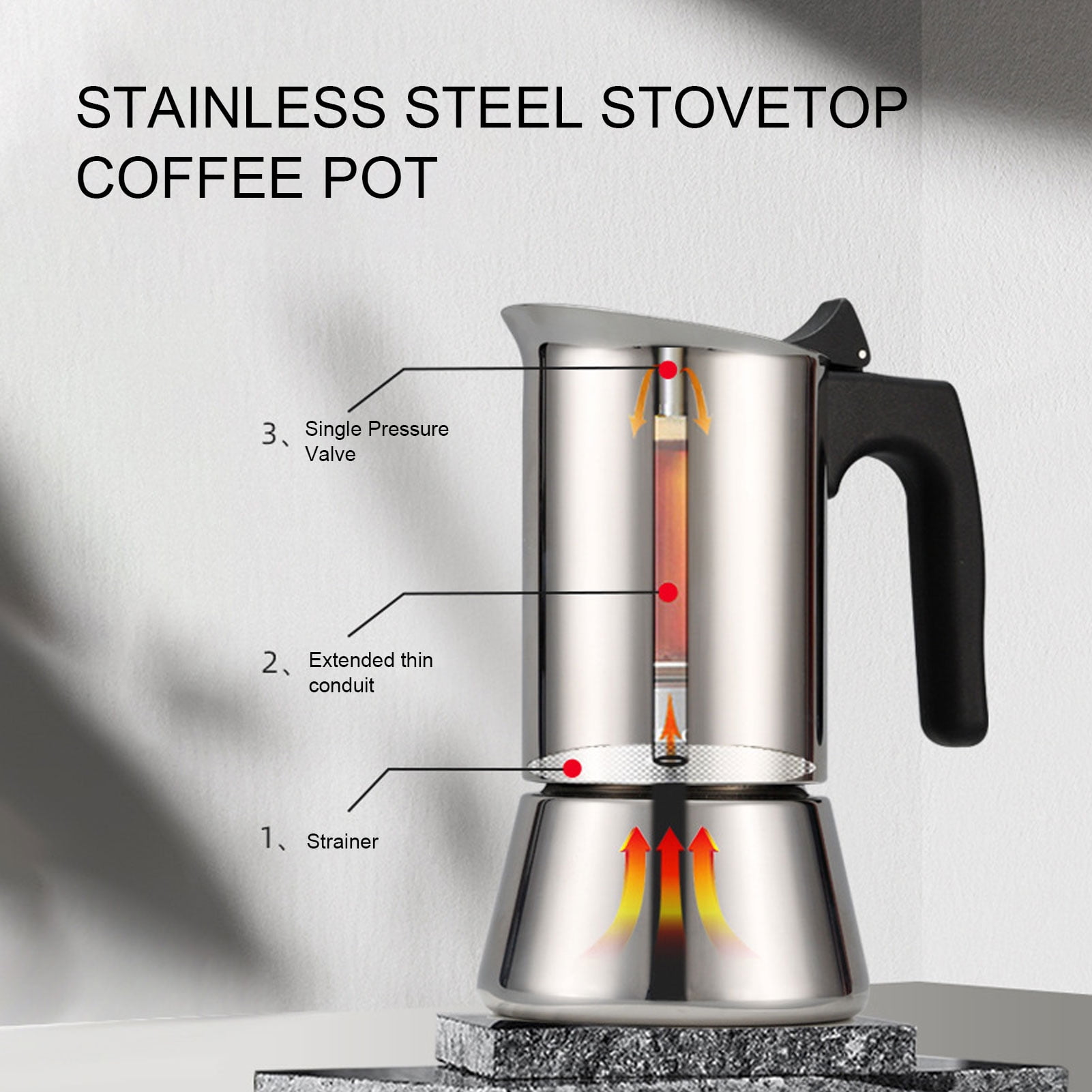 Moka Pot Bar Pressure Stainless Steel Espresso Maker, Stainless