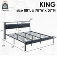 thumbnail image 6 of Merluxy King Size Frame, LED Light, PU Leather Headboard, Charging Station, 2-Tier Storage Headboard,No Box Spring Needed,Noise Free,Adult, Black, 6 of 8
