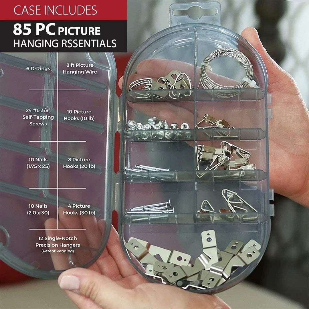 Picture Hanging Kit, HomTok All in One Picture Hanging Tool with Level, 85 PCS Picture Hanger Hardware, Perfect for Hanging Photo Frames, Mirrors, Clocks, Artwork