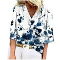 thumbnail image 2 of ICHUANYI Liquidación Camiseta holgada estampada a la moda para mujer Blusa con mangas 3/4 Blusa con cuello en V Tops casuales ICHUANYI WER202308230921, 2 of 5