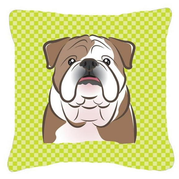 Caroline's Treasures BB1281PW1414 Checkerboard Lime Green English Bulldog  Canvas Fabric Decorative Pillow , 14Hx14W,