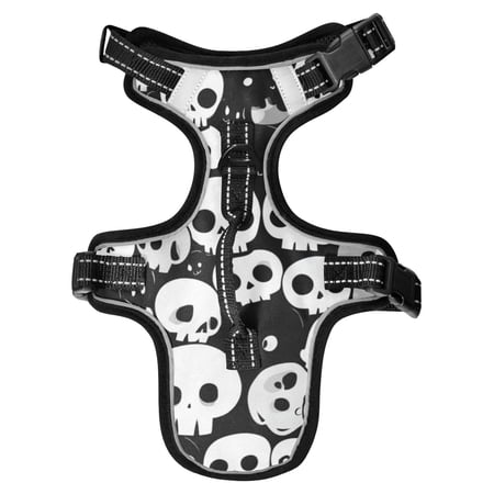 Pet Vest For Walking With Handle Adjustable Reflective Dog Cat Harness Black White Color Skulls