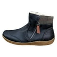 thumbnail image 3 of Women's Vintage Wide Toe Wide Mid Calf Combat Boots Boho Ethnic Retro Patchwork Leather Comfort Low Heel Work Walking Ankle Booties Black Size 6.5, 3 of 4