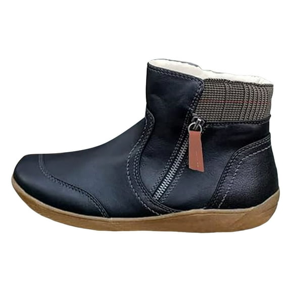 Mostsola Ankle Boots for Women Casual Flats Retro Leather Zipper Short Booties Comfort Fall Boots