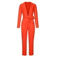 thumbnail image 4 of YWDJ Jumpsuits for Women Dressy Petite Length Women Casual Solid Pocket Romper Long Playsuit Strap Long Sleeve Jumpsuit+Belt Orange M, 4 of 8