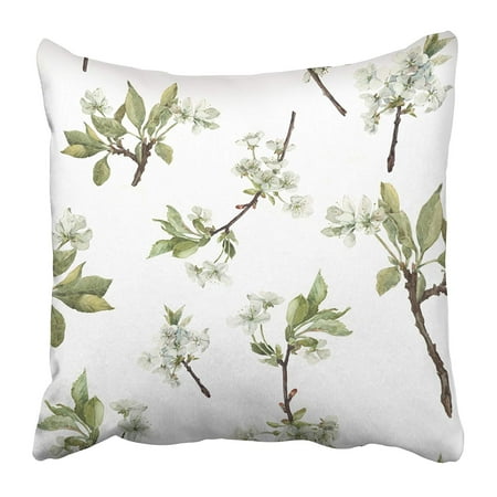 - ECCOT Blossom of Cherry Tree Branches Against White Watercolor Peach Beautiful Bloom Pillowcase Pillow Cover 18x18 inch