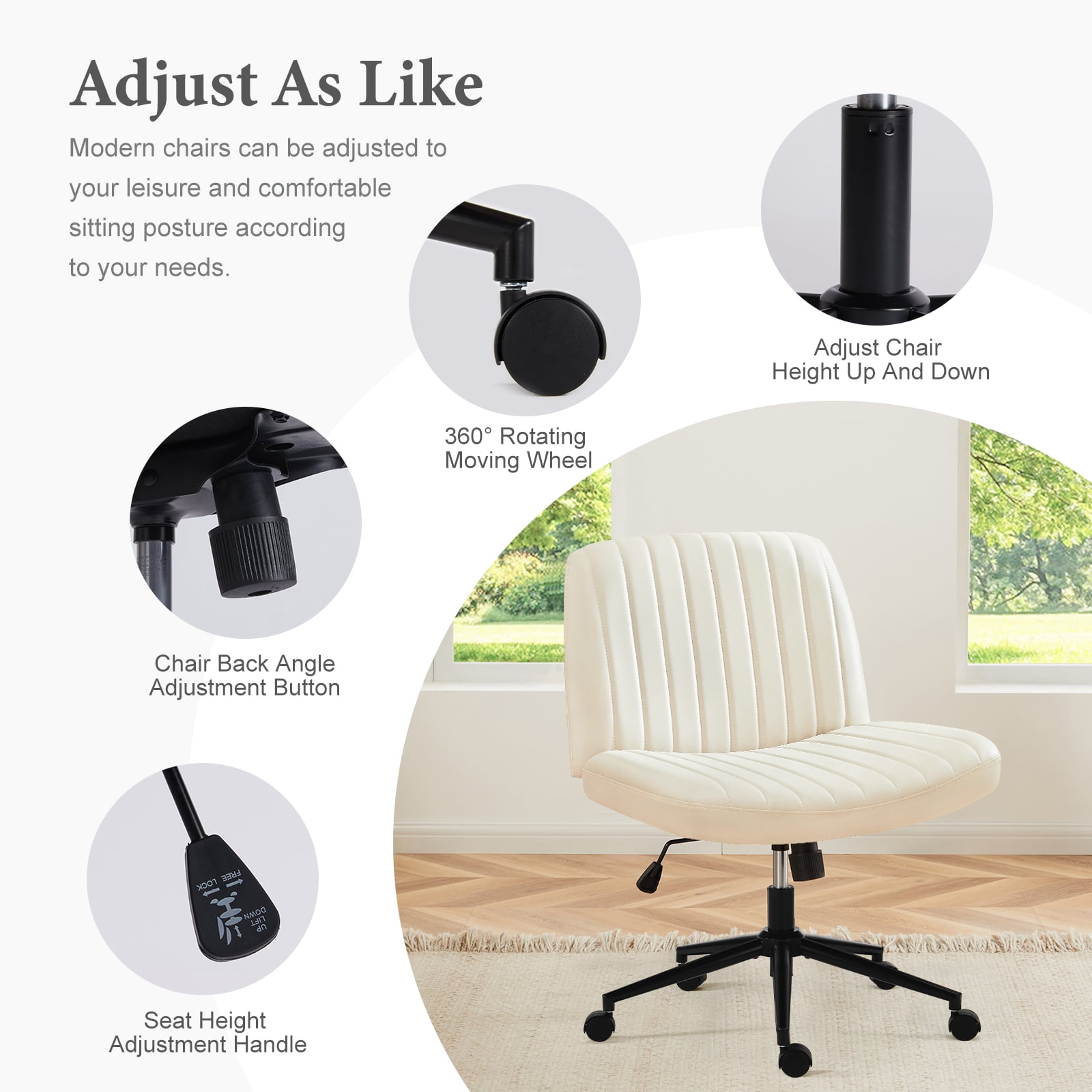 Gianna Armless Office Chair Adjustable Swivel Ergonomic Desk Chair with Wheels for Home Office