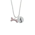 thumbnail image 2 of Delight Jewelry Silvertone Large Light Pink Crystal Dog Bone Silvertone Script Initial Disc - J - Charm Necklace, 20"+3", 2 of 4