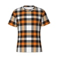 thumbnail image 3 of Naloa Orange Plaid Men's T-Shirt Sport T-shirt Men's Basic Tee Casual Men's Shirt, Round Neck, Short Sleeves - Small, 3 of 5
