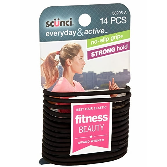 Scunci Black Gel Elastics, No Slip Grip, Strong Hold-Ponytail Holders (Pack of 2)