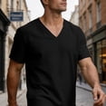 thumbnail image 4 of hoksml Men's V Neck Short Sleeve Cotton Linen T Shirt, Solid Color Breathable Casual Tops for Beach Daily Wear and Summer Casual, 4 of 8