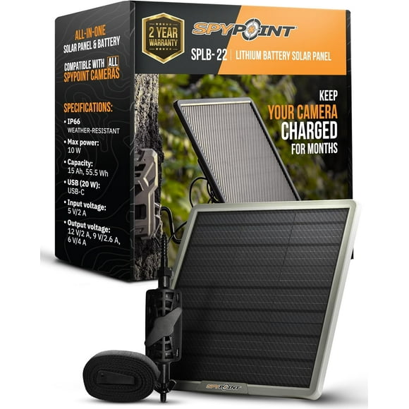 SPYPOINT Solar Panel SPLB-22 for Trail Camera with Internal Battery for Outdoor Trail Camera solar panel