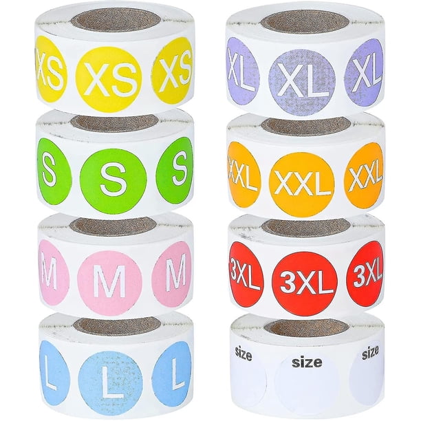 Clothing Size Sticker Labels Round Color Stickers With Black Text 8 Rolls 7 Sizes And One Roll Blank