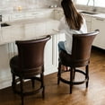 thumbnail image 6 of Maven Lane 26" Counter Height Bar Stool - Handcrafted Swivel Bar Stool with Dark Walnut Finish and Vintage Brown Vegan Leather - Seamless Style and Comfort to Kitchen Islands & Dining Space, Set of 2, 6 of 9
