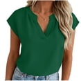 thumbnail image 2 of ClodeEU Women's V Neck Short Sleeve Linen Blouse, Casual Loose Fit Summer T-Shirt Green,Women's Plus XL, 2 of 6