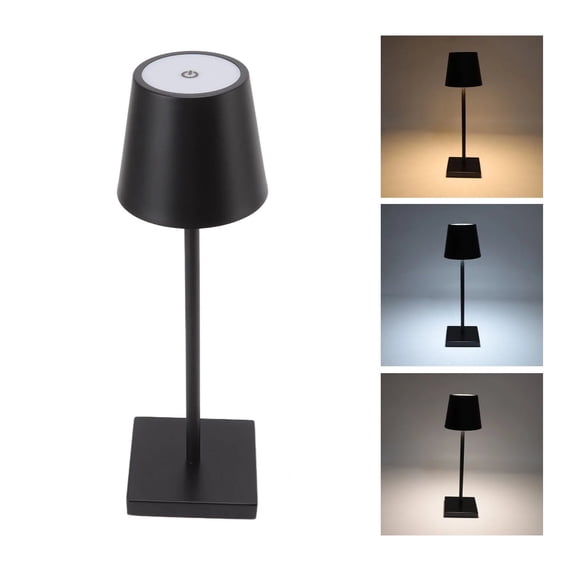 Lampe de Table Sans Fil Rechargeable avec Capteur Tactile, 3 Niveaux de Gradation, Fini Métal Noir Mat, Chargement USB, Lampe DEL Portable pour Intérieur et Extérieur pour Patio, Chambre et Bureau