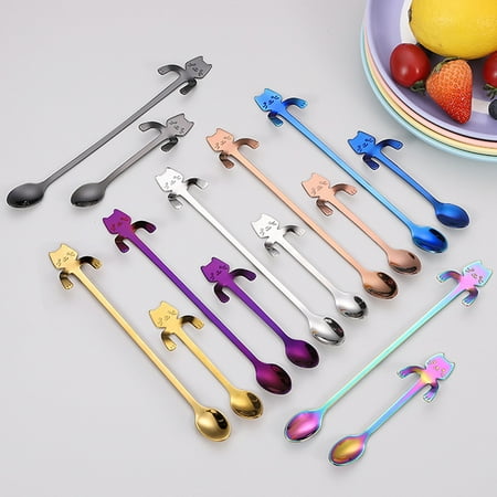 

Stainless Steel Cartoon Cat Hanging Cup Coffee Spoon Ice Cream Dessert Teaspoon