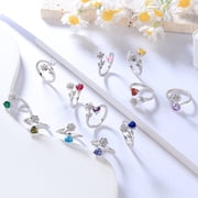 Beautlace Rose Heart Birthstone Ring,925 Sterling Silver Adjustable Open Heart Rings Jewelry Gifts for Women Mom -December