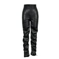thumbnail image 5 of YYDGH High Waist Stacked Pants for Women Faux Leather Ruffle Ruched Pleated Leggings Y2k Pleated Sexy Trousers Streetwear, 5 of 6