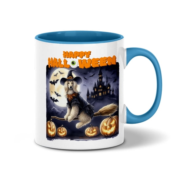 Happy Halloween Afghan Hound Witch Pumpkins Bats 11oz Accent Two-tone Mug Dog Lover Coffee Tea Cup - 13012