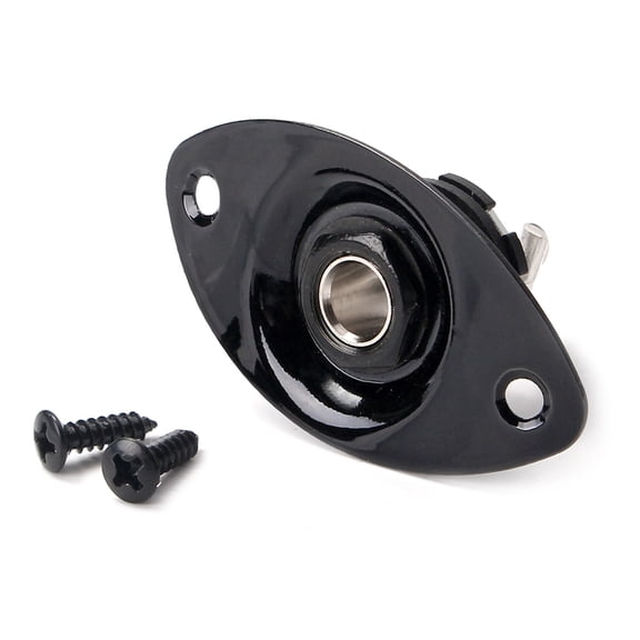 Indented 1/4 Inch Oval Guitar Pickup Output Input Jack Plug Socket 6.35mm With 2 Mounting Screws for Electric Guitar Bass (Black)
